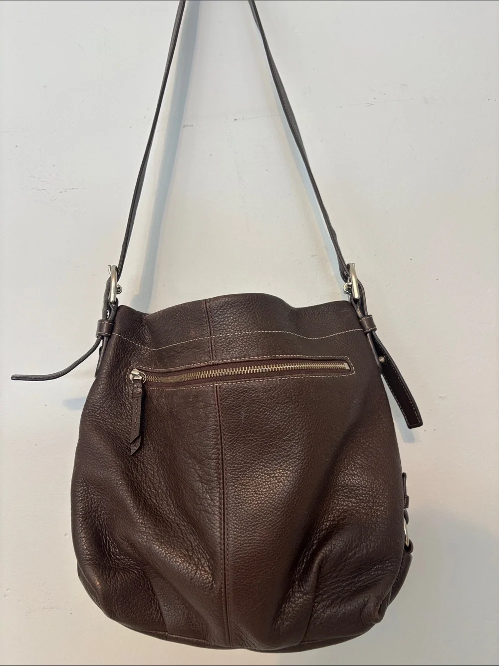 Coach Pebbled Leather Shoulder Bag in Dark Brown